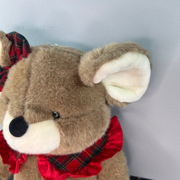 Vintage Holiday Mouse Plush WalMart 1996 Large 22" Plaid Collar Ear Bow - Picture 2 of 10